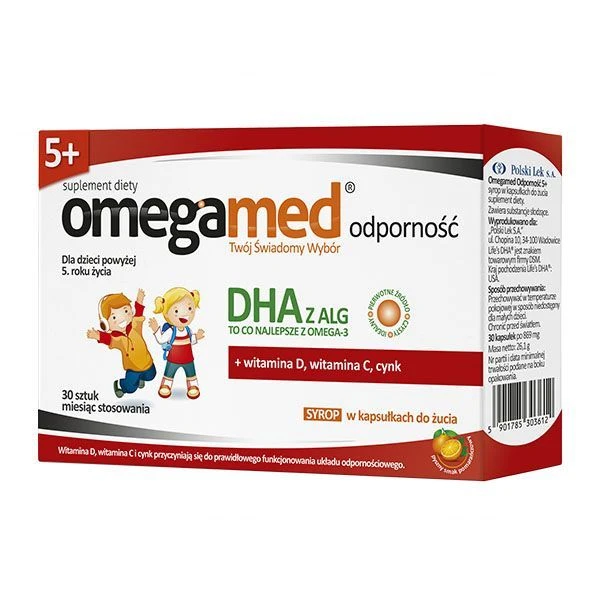 [DATA - 2026-11-30] Omegamed Odporność 5+, syrop w kapsułkach do żucia, smak pomarańczowy, po 5 roku życia, 30 kapsułek