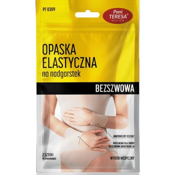 Opaska elastyczna na nadgarstek, Pani Teresa, bezszwowa, rozmiar L, kolor beżowy, 2 sztuki