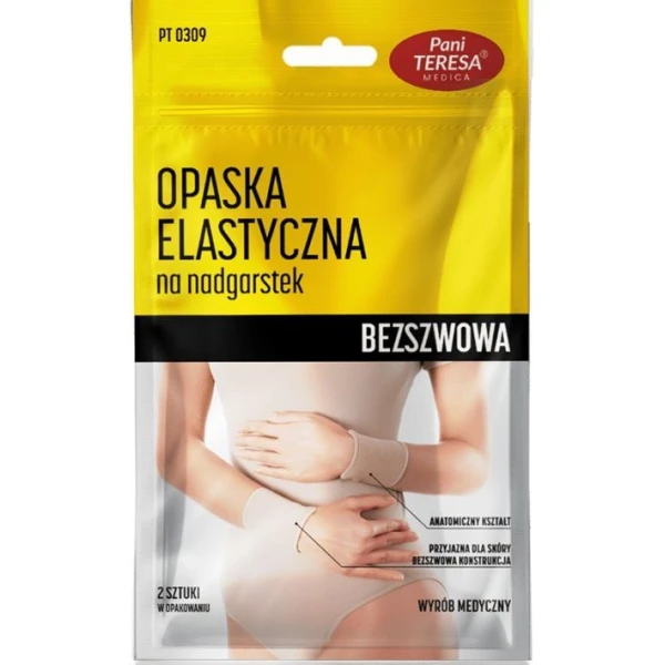 Opaska elastyczna na nadgarstek, Pani Teresa, bezszwowa, rozmiar S, kolor beżowy, 2 sztuki