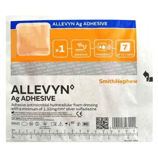 Allevyn Ag Adhesive, przylepny opatrunek piankowy ze srebrem, sterylny, 7,5cmx7,5cm, 1 sztuka