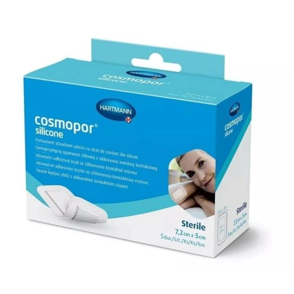 Opatrunek samoprzylepny, Cosmopor silicone, jałowy, silikonowy, 7,2cmx5cm, 5 sztuk