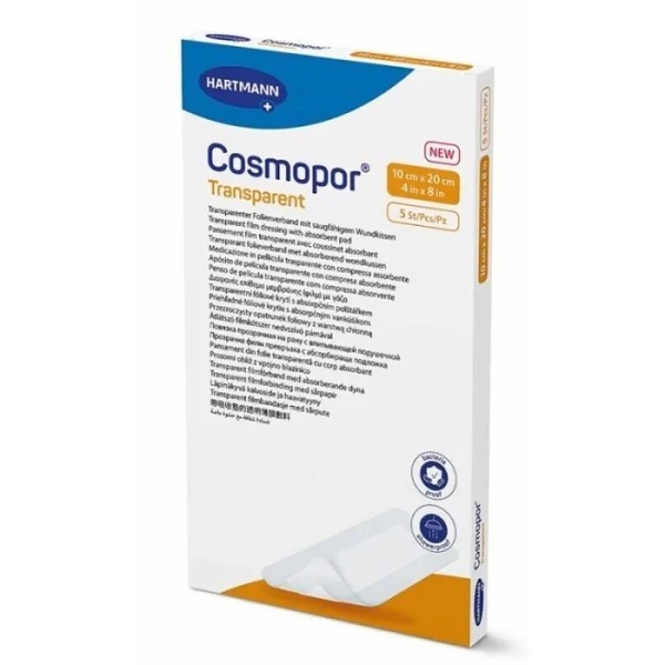 Opatrunek samoprzylepny, Cosmopor Transparent, jałowy, wodoodporny, 10cmx20cm, 5 sztuk