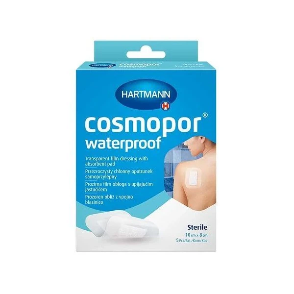 Opatrunek samoprzylepny, Cosmopor waterproof, jałowy, wodoodporny, 10cmx8cm, 5 sztuk