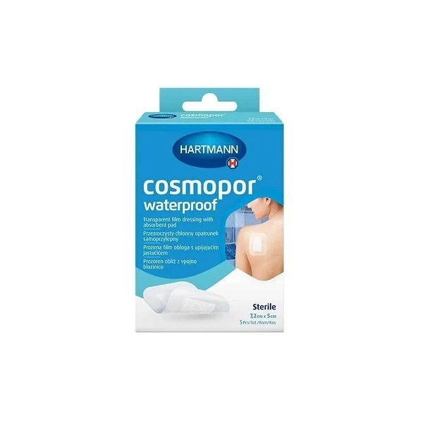 Opatrunek samoprzylepny, Cosmopor waterproof, jałowy, wodoodporny, 7,2cmx5cm, 5 sztuk