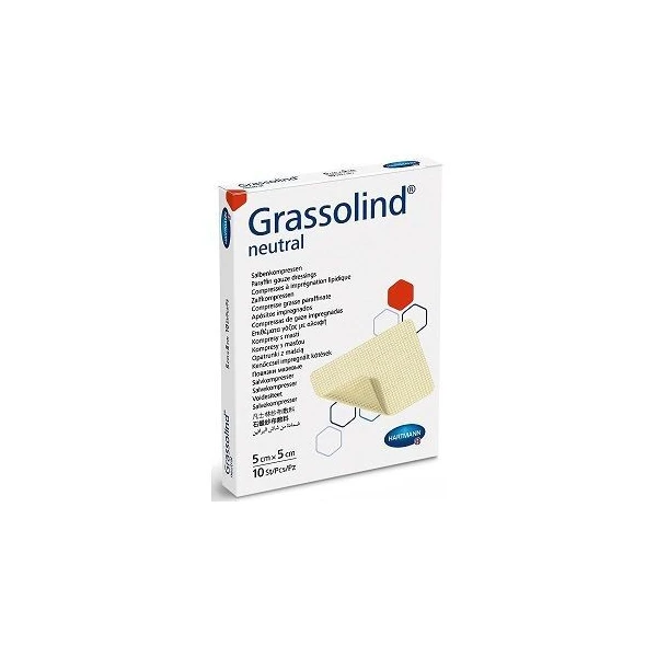 Opatrunek z maścią, Grassolind Neutral, jałowy, 5cmx5cm, 10 sztuk