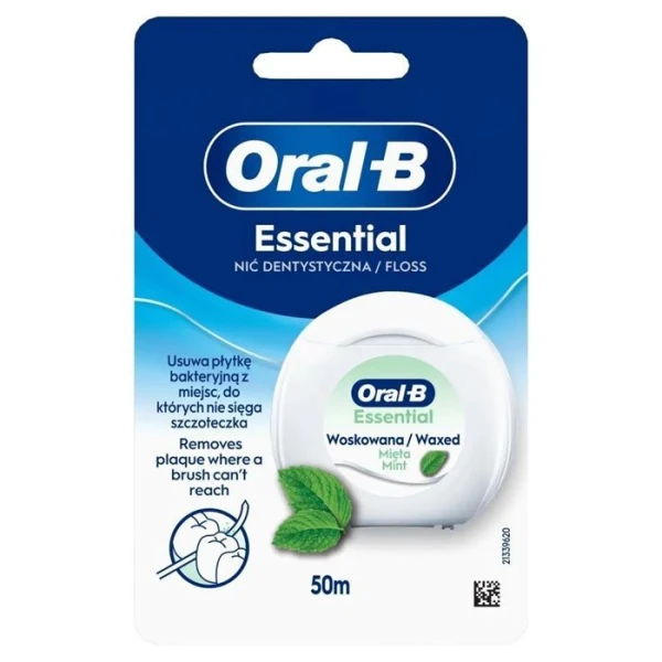 Oral-B EssentialFloss, nić dentystyczna, woskowana, smak miętowy, 50m
