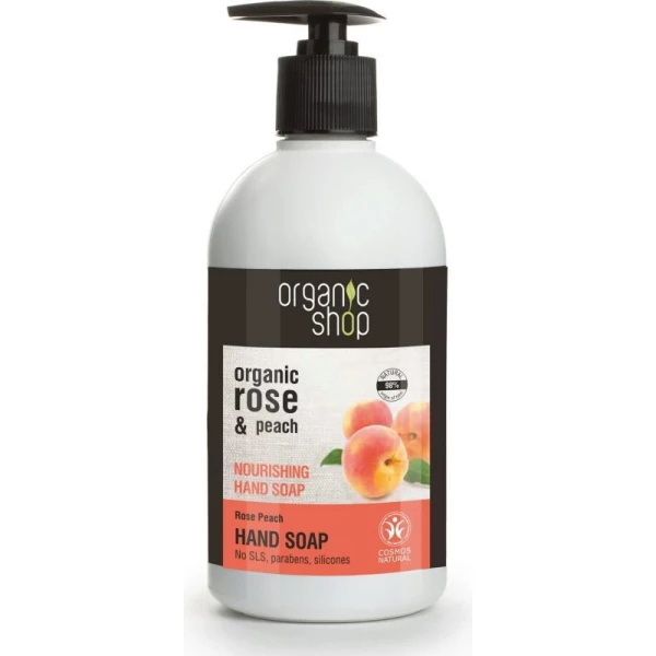 [DATA - 2026-11-30] Organic Shop, Róża i Brzoskwinia, mydło do rąk odżywcze, 500ml