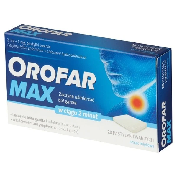 Orofar Max (2mg+1mg), 20 pastylek do ssania