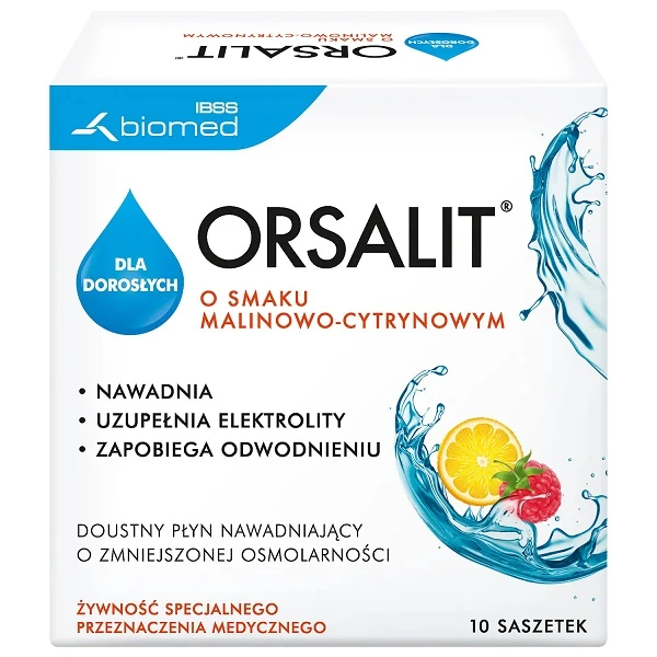 Orsalit dla dorosłych, doustny płyn nawadniający, proszek, smak malinowo-cytrynowy, 10 saszetek