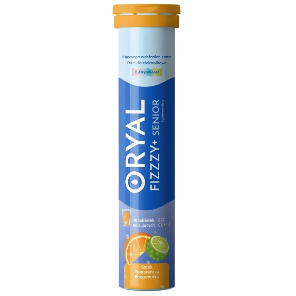 Oryal Fizzzy+ Senior, smak pomarańcza i bergamotka, bez cukru, 20 tabletek musujących