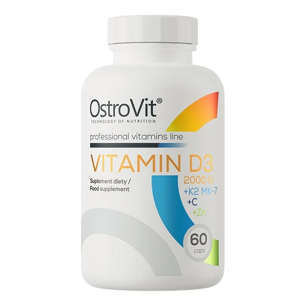 OstroVit, Vitamin D3 2000IU + K2 MK-7 + C + Zn, 60 kapsułek