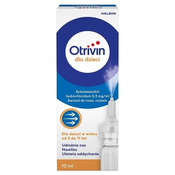 Otrivin 0,5mg/ml, aerozol do nosa, dla dzieci w wieku od 2 do 11 lat, 10ml