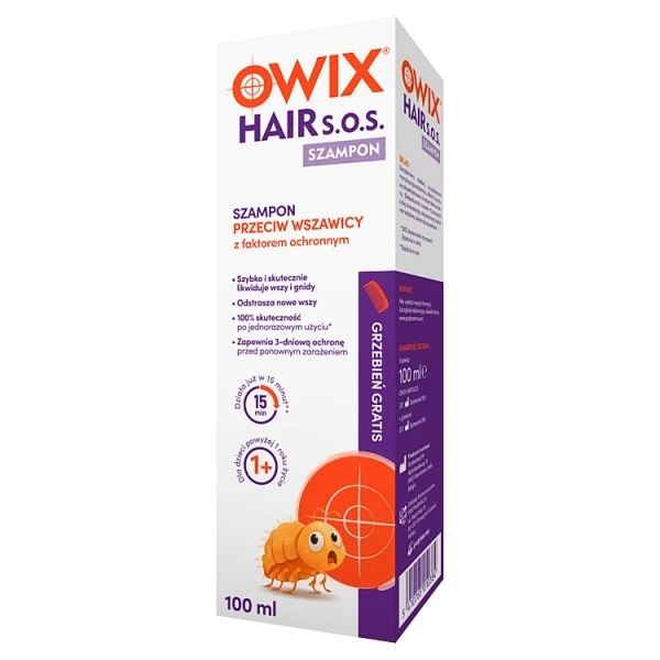 Owix Hair S.O.S, szampon przeciw wszawicy + grzebień, po 1 roku życia, 100ml