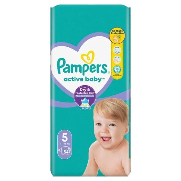 Pampers Active Baby, pieluszki jednorazowe, rozmiar 5, waga 11-16kg, 54 sztuki