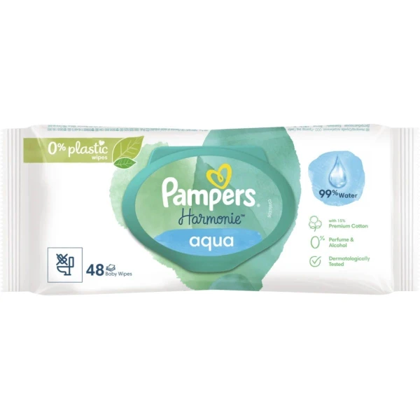 Pampers Harmonie Aqua, chusteczki nawilżane dla niemowląt, 48 sztuk