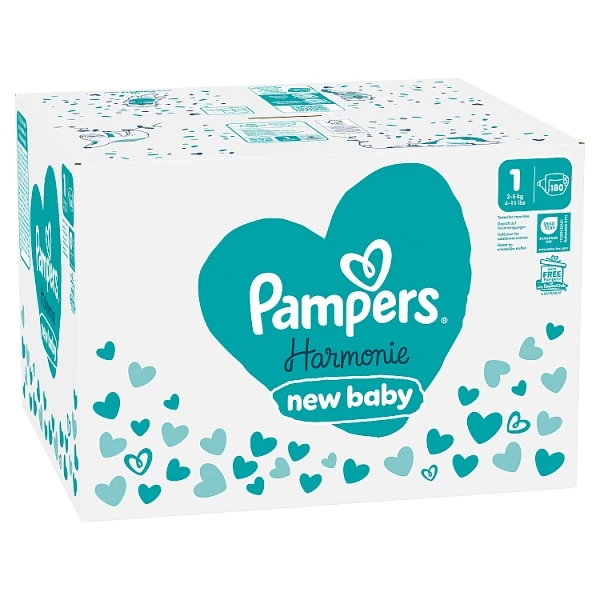 Pampers Harmonie New Baby, pieluszki jednorazowe, rozmiar 1, waga 2-5kg, 180 sztuk