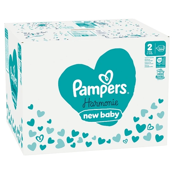Pampers Harmonie New Baby, pieluszki jednorazowe, rozmiar 2, waga 4-8kg, 204 sztuki