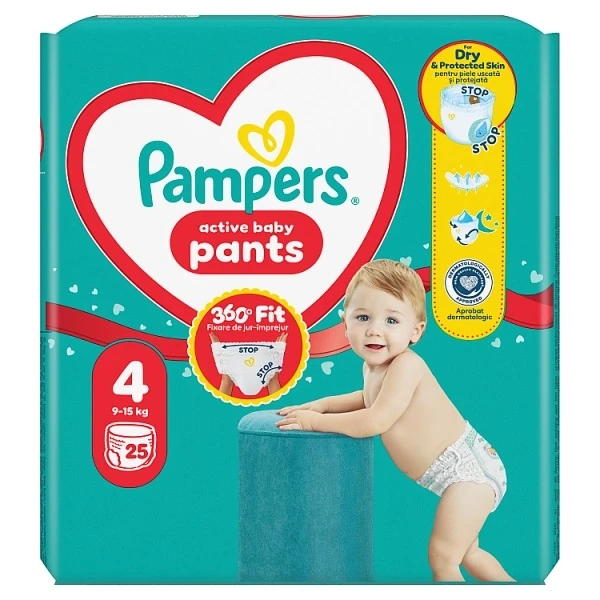 Pampers Pants, pieluchomajtki, rozmiar 4, waga 9-15kg, 25 sztuk
