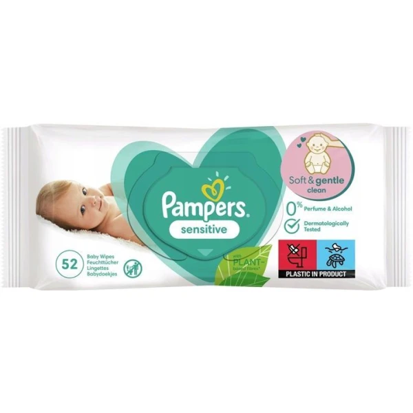 Pampers Sensitive, chusteczki nawilżane dla niemowląt, 52 sztuki