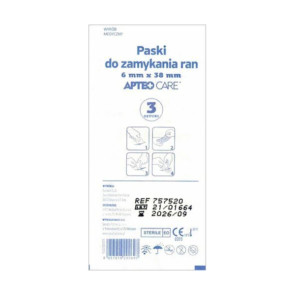 Paski do zamykania ran, Apteo Care, 6mm x 75mm, 3 sztuki