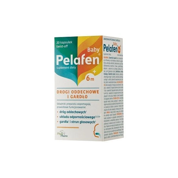 Pelafen Baby, Drogi oddechowe i gardło, po 6 miesiącu, smak owocowy, 20 kapsułek twist-off