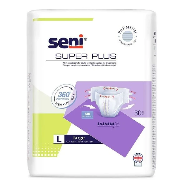 Pieluchomajtki Seni Super Plus, rozmiar L, chłonność 7/9, 30 sztuk