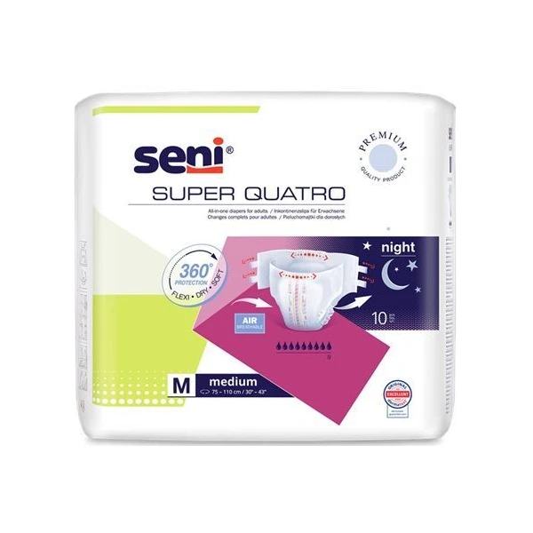 Pieluchomajtki Seni Super Quatro, rozmiar M, chłonność 9, nowa wersja, 10 sztuk