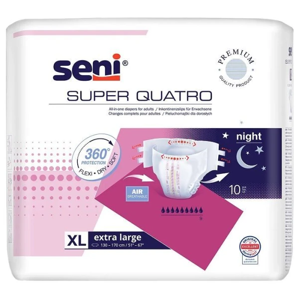 Pieluchomajtki Seni Super Quatro, rozmiar XL, chłonność 9, 10 sztuk