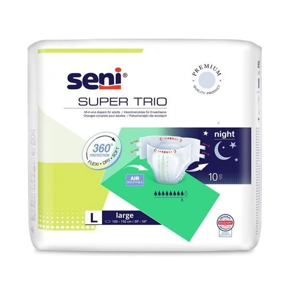 Pieluchomajtki Seni Super Trio, rozmiar L, chłonność 8, nowa wersja, 10 sztuk