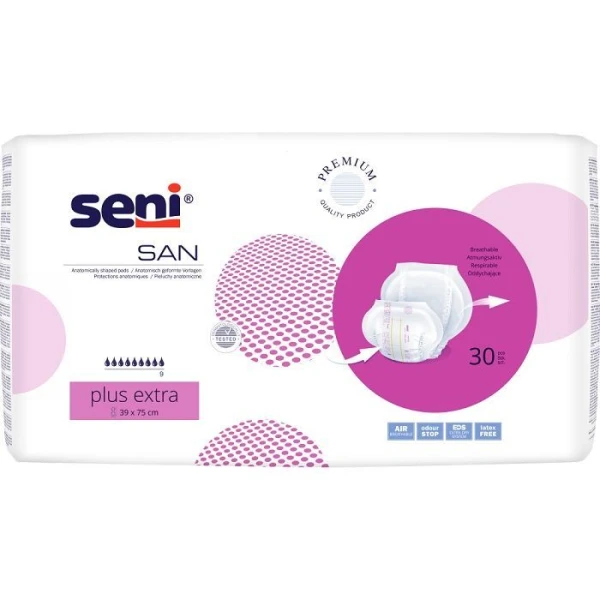 Pieluchy anatomiczne Seni San Plus Extra, chłonność 9/9, 30 sztuk