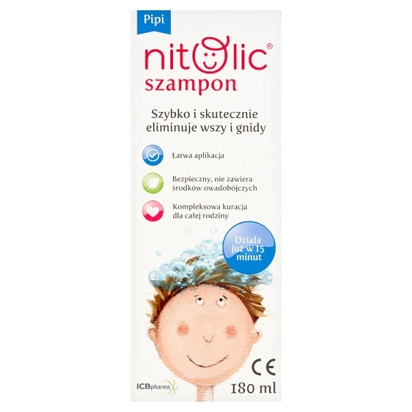 Pipi Nitolic, szampon eliminujący wszy i gnidy, po 2 roku życia, 180ml