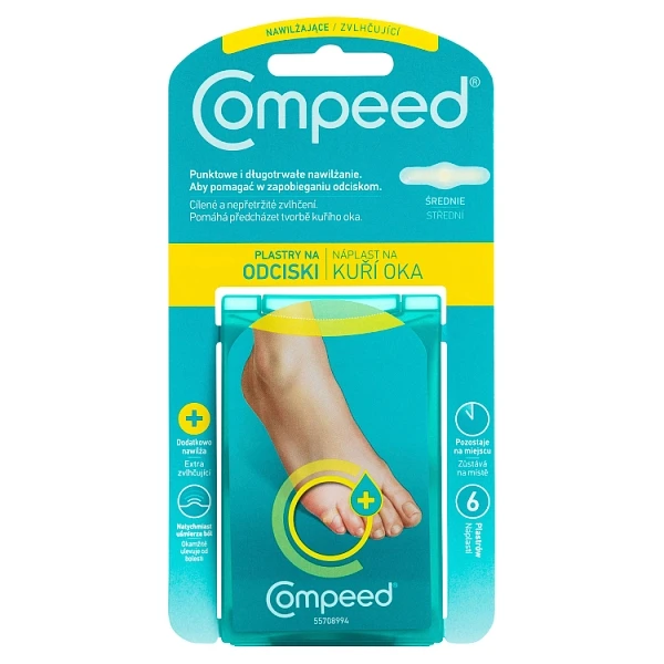 Plastry nawilżające na odciski, Compeed, średnie, 6 sztuk