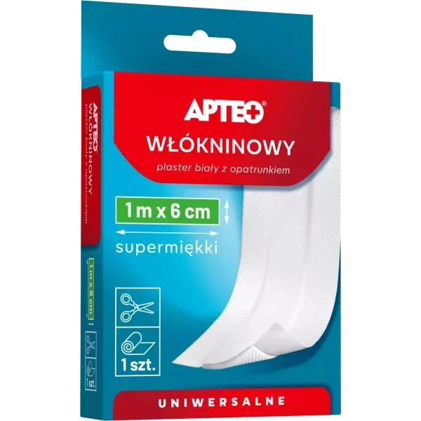 Plaster tkaninowy z opatrunkiem, Apteo Care, do cięcia, biały, 1m x 6cm, 1 sztuka