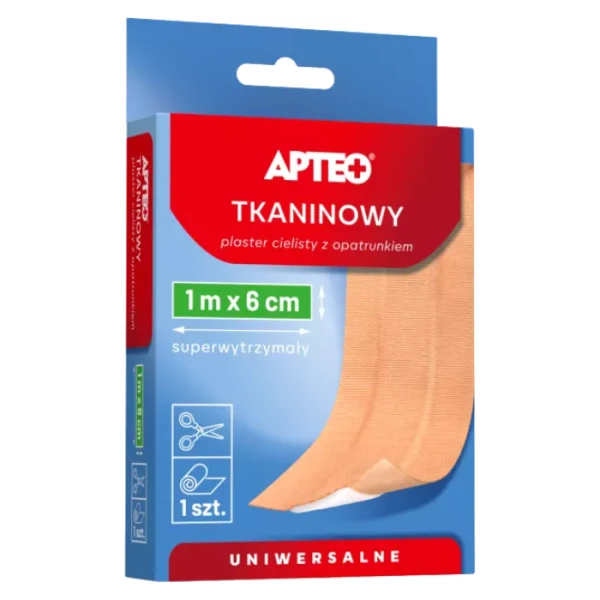 Plaster tkaninowy z opatrunkiem, Apteo Care, do cięcia, cielisty, 1m x 6cm, 1 sztuka