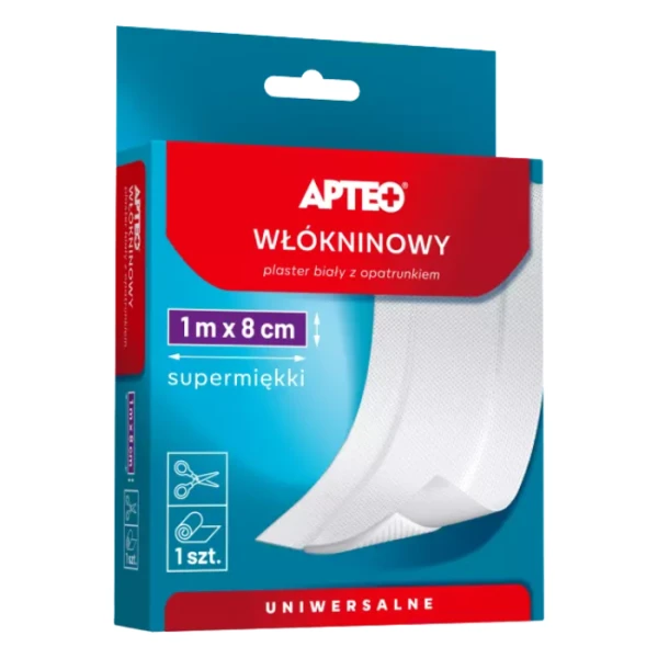 Plaster włókninowy z opatrunkiem, Apteo Care, do cięcia, biały, 1m x 8cm, 1 sztuka