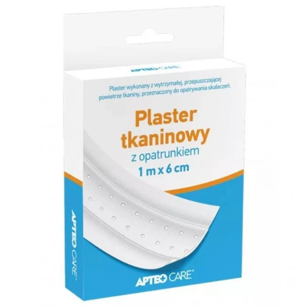 Plaster tkaninowy z opatrunkiem, Apteo Care, do cięcia, biały, 1m x 6cm, 1 sztuka