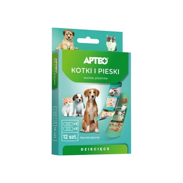 Plastry dla dzieci, Apteo Care, kotki i pieski, 12 sztuk