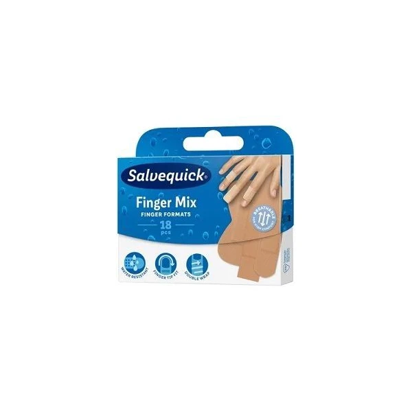 Plastry wodoodporne, Salvequick Finger Mix, 3 rozmiary, 18 sztuk