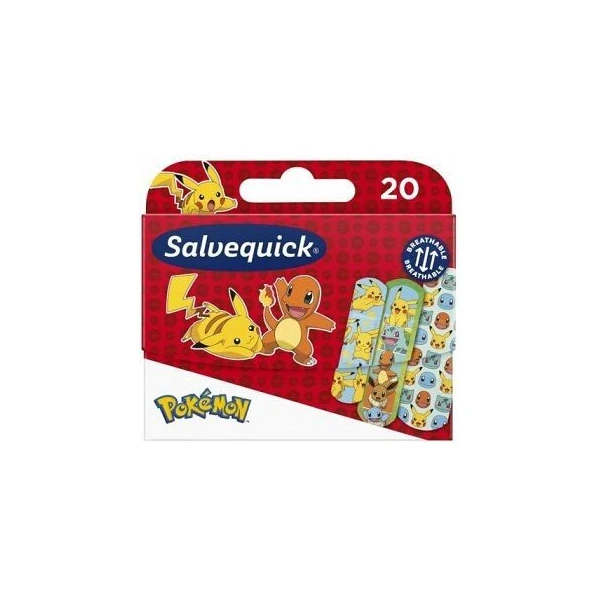 Plastry wodoodporne, Salvequick Pokemon, dla dzieci, różne rozmiary, 20 sztuk
