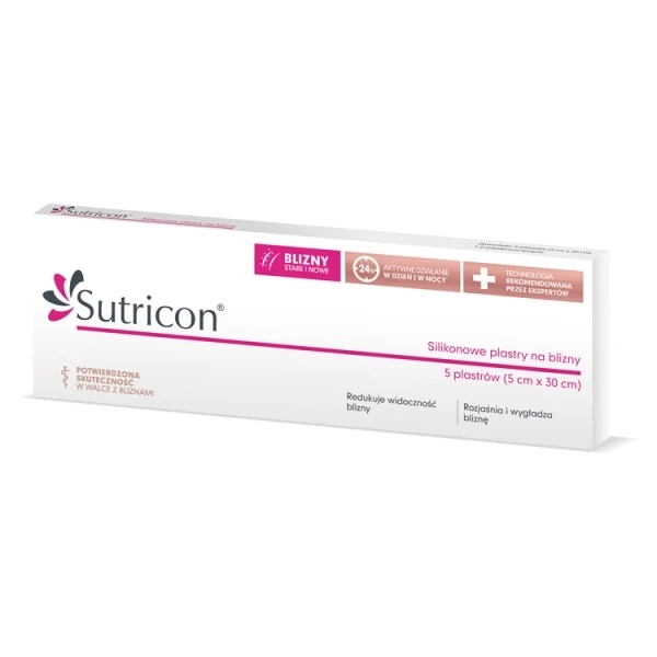 Sutricon, silikonowe plastry na blizny 5x30cm, 5 sztuk