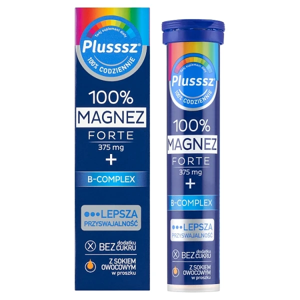 Plusssz 100% Magnez Forte + B-Complex, smak pomarańcza-grejpfrut, 20 tabletek musujących