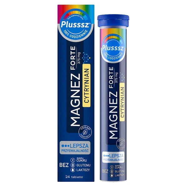 Plusssz Magnez Forte Cytrynian, smak pomarańcza-marakuja, 24 tabletki musujące