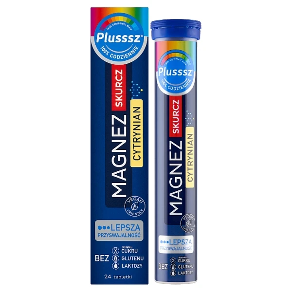 Plusssz Magnez Skurcz Cytrynian, smak cytryna-pomarańcza, 24 tabletki musujące