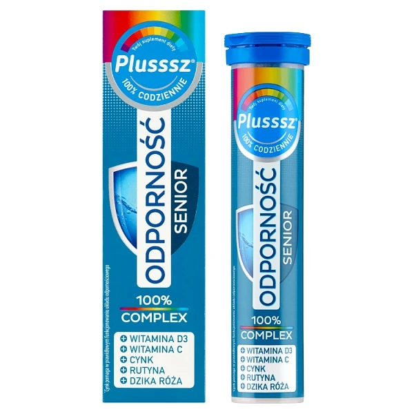 Plusssz 100% Odporność Senior Complex, smak malina-dzika róża, 20 tabletek musujących