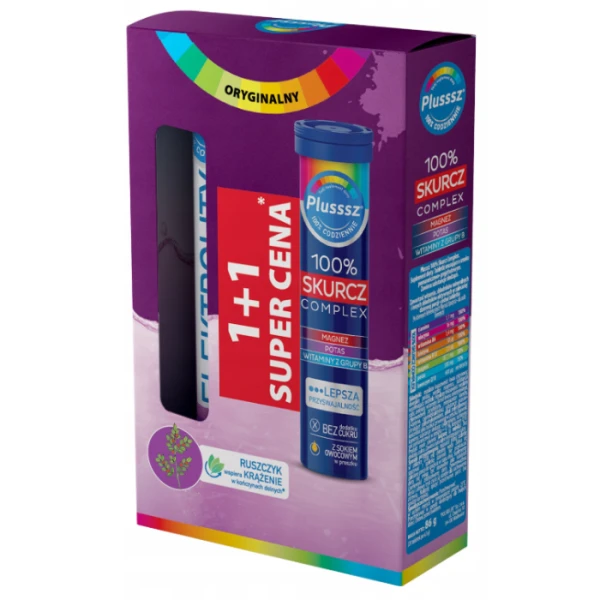 Plusssz Elektrolity Senior 100% Complex, 24 tabletki musujące + Plusssz 100% Skurcz Complex, 20 tabletek musujących
