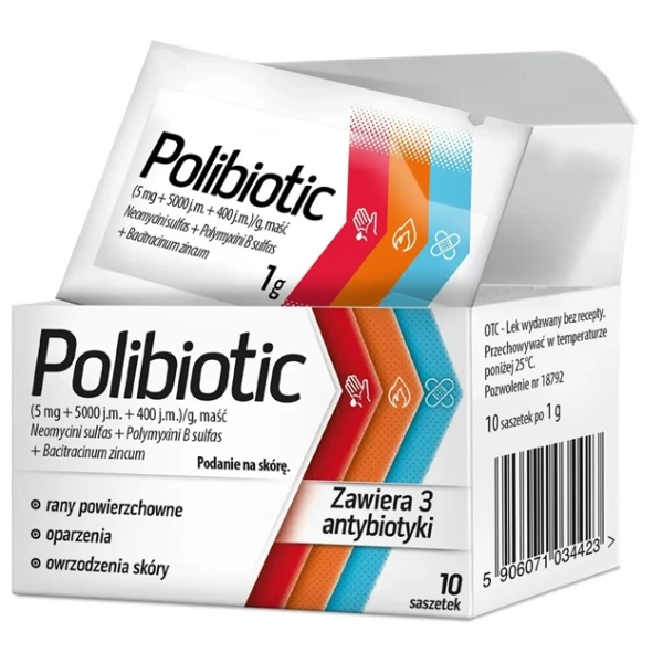 Polibiotic (5mg+5000j.m.+400j.m.)/g, maść, 10 saszetek po 1g