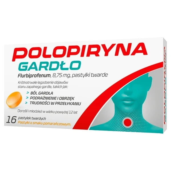 Polopiryna Gardło 8,75mg, smak pomarańczowy, 16 pastylek do ssania
