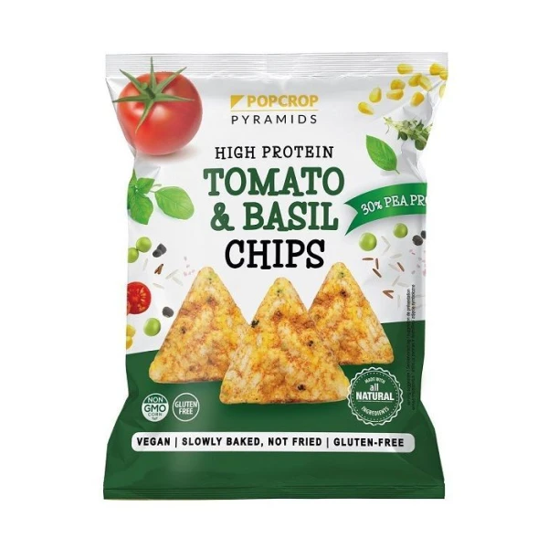 PopCrop, chrupki piramidki wysokoproteinowe, bezglutenowe, pomidor i bazylia, 60g
