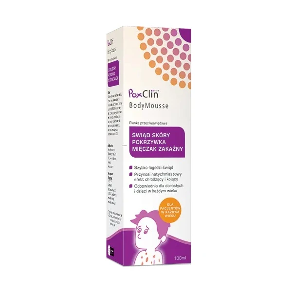 PoxClin BodyMousse, pianka przeciwświądowa, dla dorosłych i dzieci w każdym wieku, 100ml