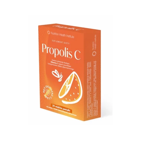 Nutrition Health Institute, Propolis C, smak pomarańczowo-cytrynowy, 24 pastylki do ssania